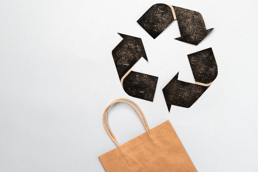symbole economie circulaire et sac kraft