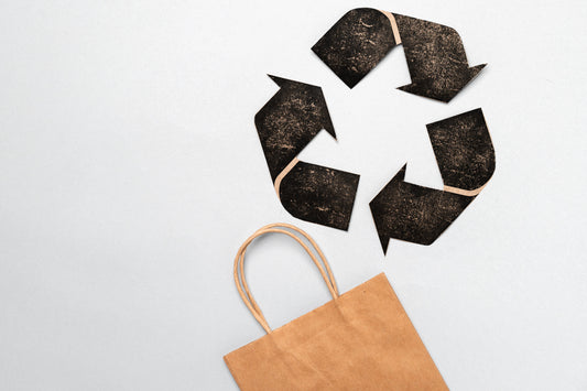 symbole economie circulaire et sac kraft